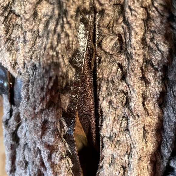 Save The Queen Brown Teddy Jacket with Leather Trim and Hood - Picture 8 of 14